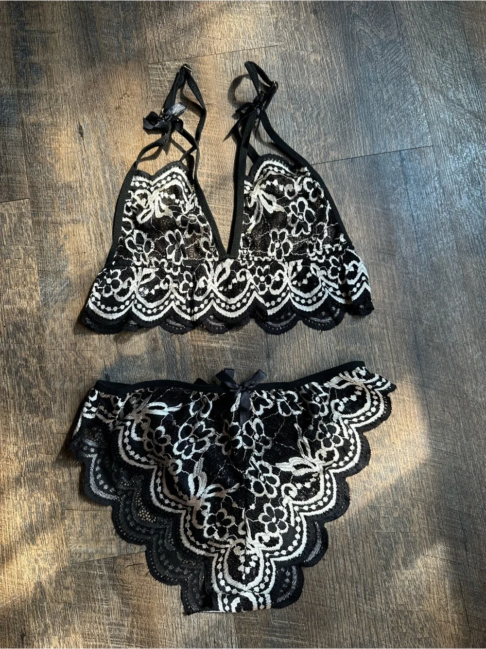 Black & White Lace Bralette and Panty Set